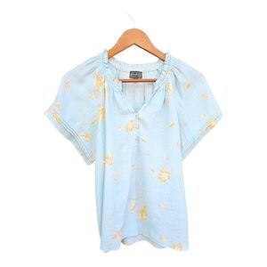 Wonderly Light Blue Floral Linen Like Women's Top Size S